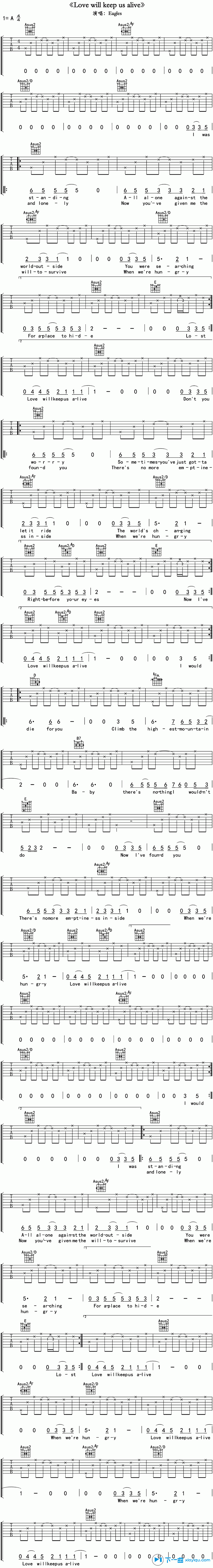 love_will_keep_us_alive吉他谱_A调六线谱_下一曲编配_老鹰乐队