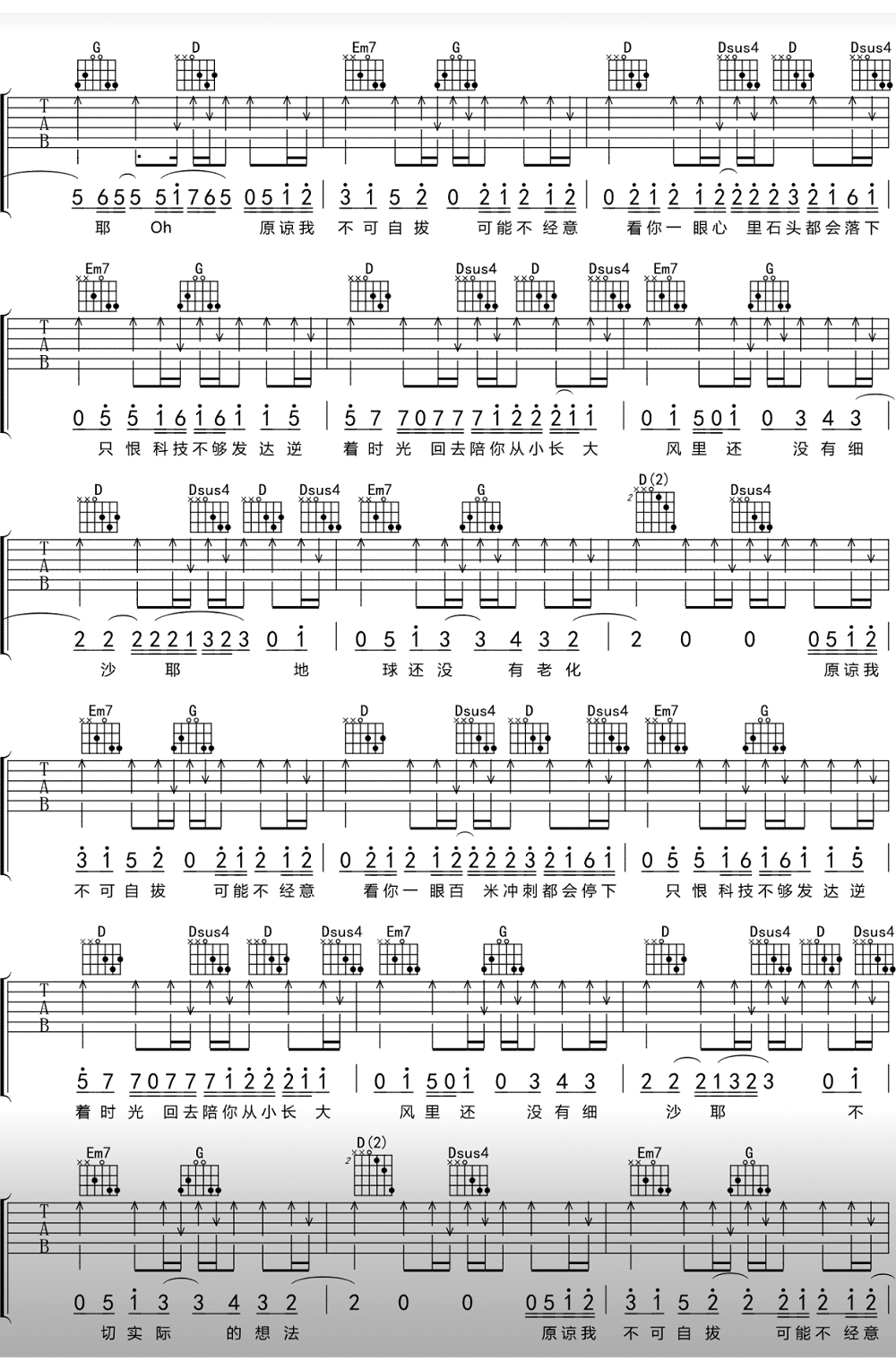 形容吉他谱_沈以诚__形容_G调原版弹唱谱_形容六线谱
