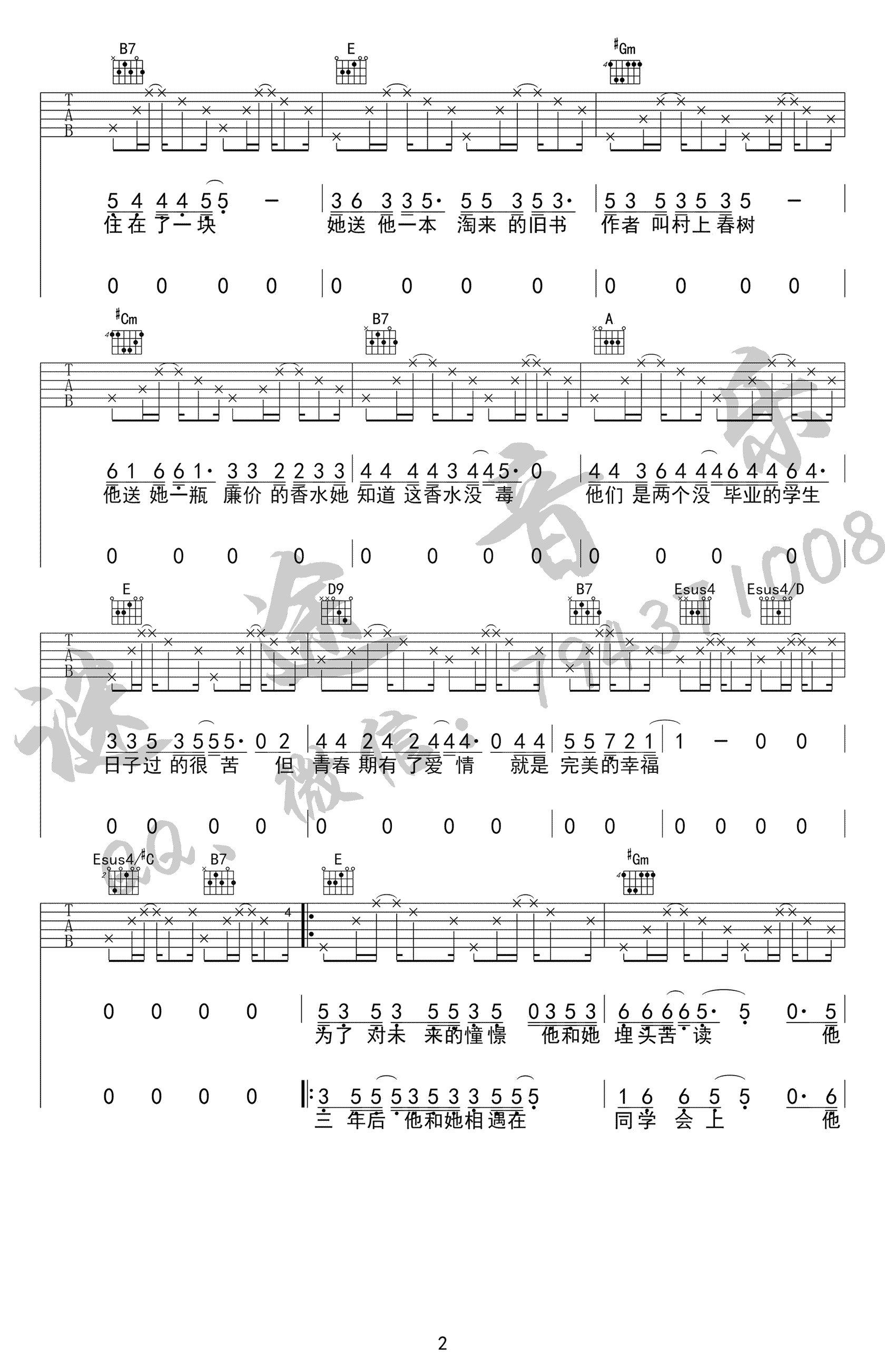 校花与流川枫吉他谱_E调精选版_迷途音乐编配_黑撒乐队