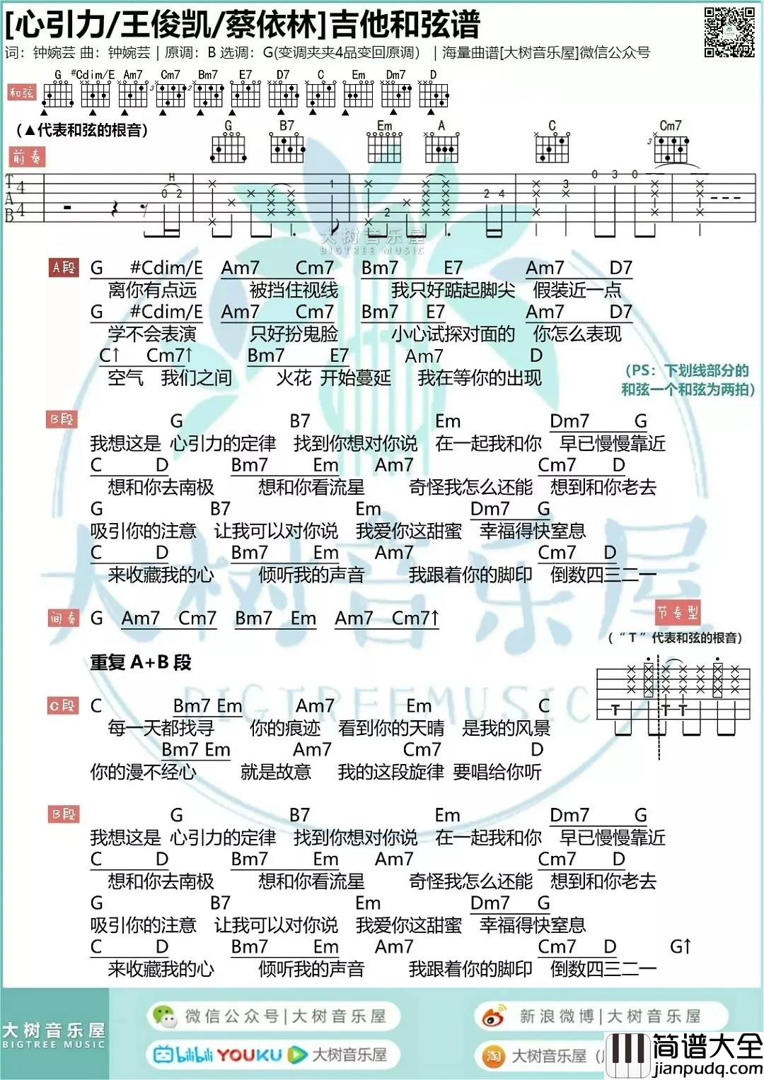 心引力吉他谱_G调和弦谱_大树音乐屋编配_蔡依林