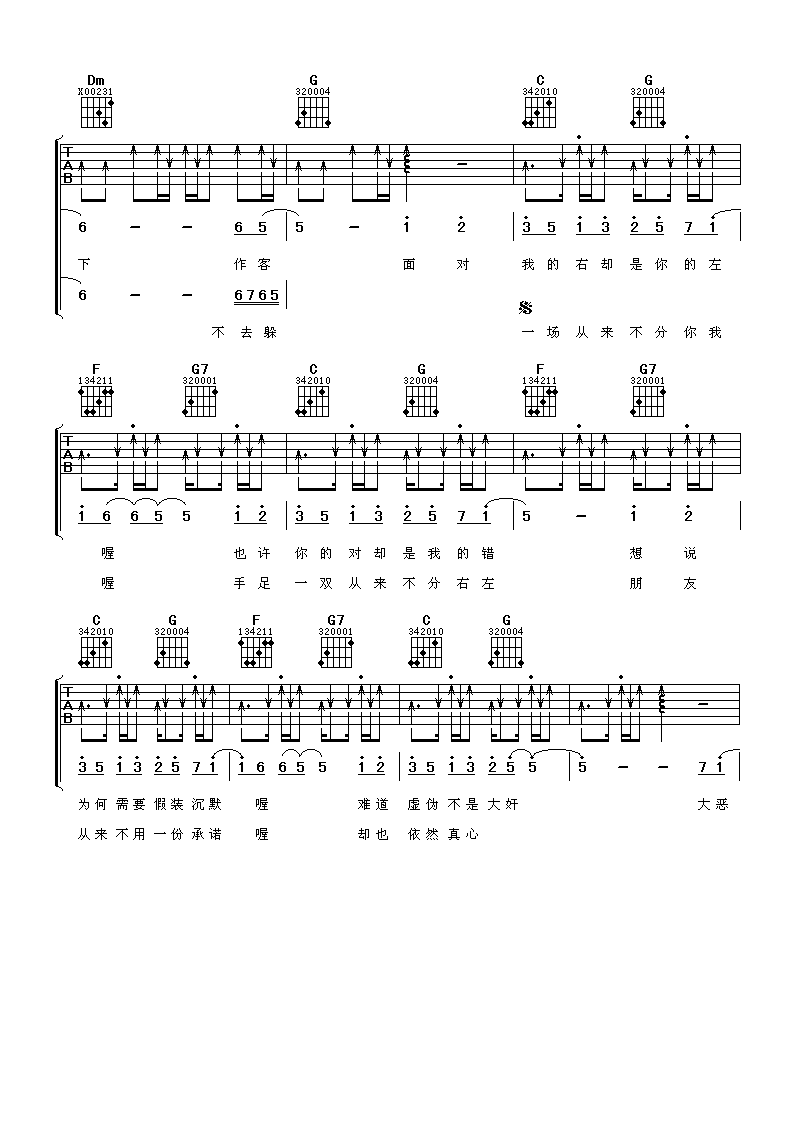 兄弟吉他谱_C调_阿潘音乐工场编配_刘德华