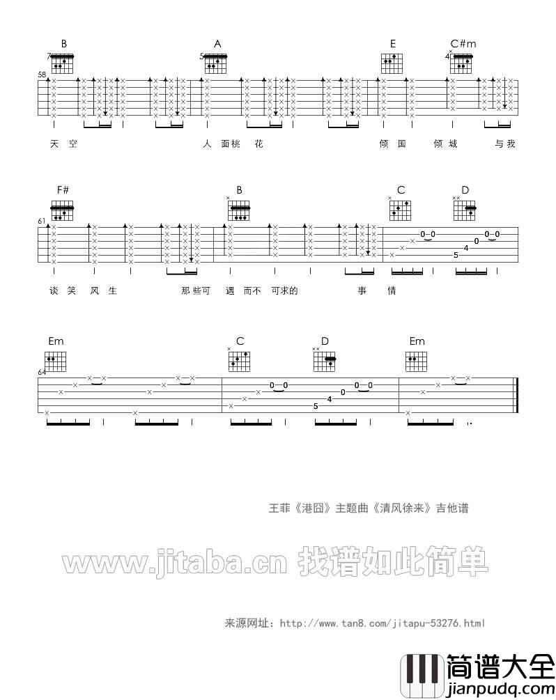 清风徐来吉他谱_C调_一鸣吉他手编配_王菲