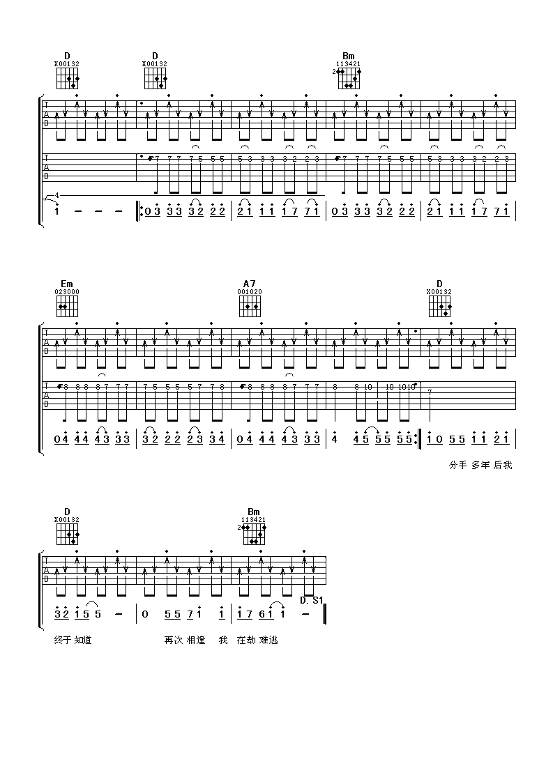 情人劫吉他谱_D调男生版_阿潘音乐工场编配_老狼