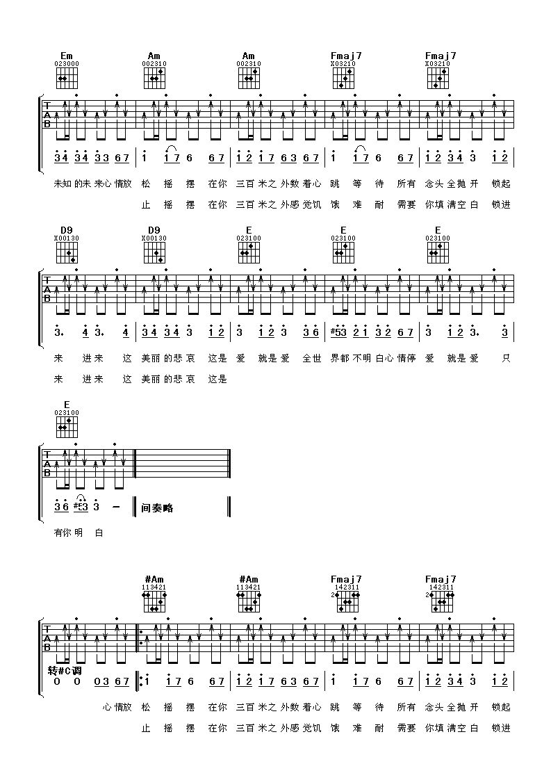 杀手吉他谱_C调六线谱_阿潘音乐工场编配_林俊杰