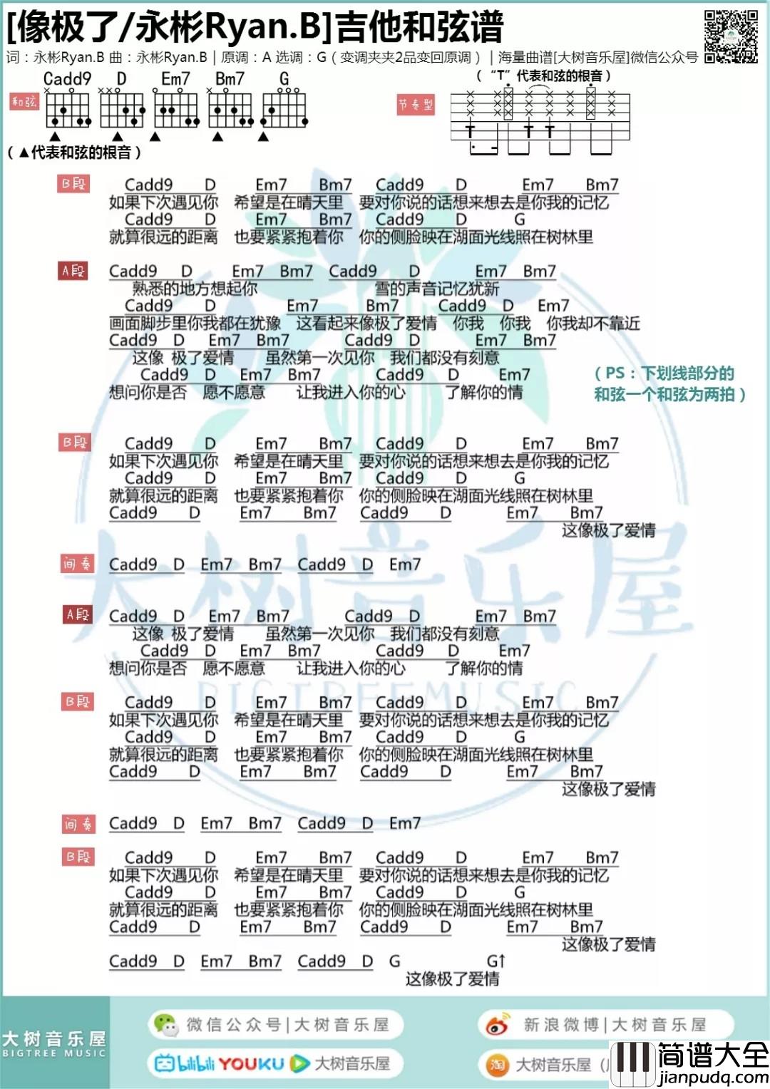 像极了吉他谱_G调_大树音乐屋编配_永彬Ryan.B