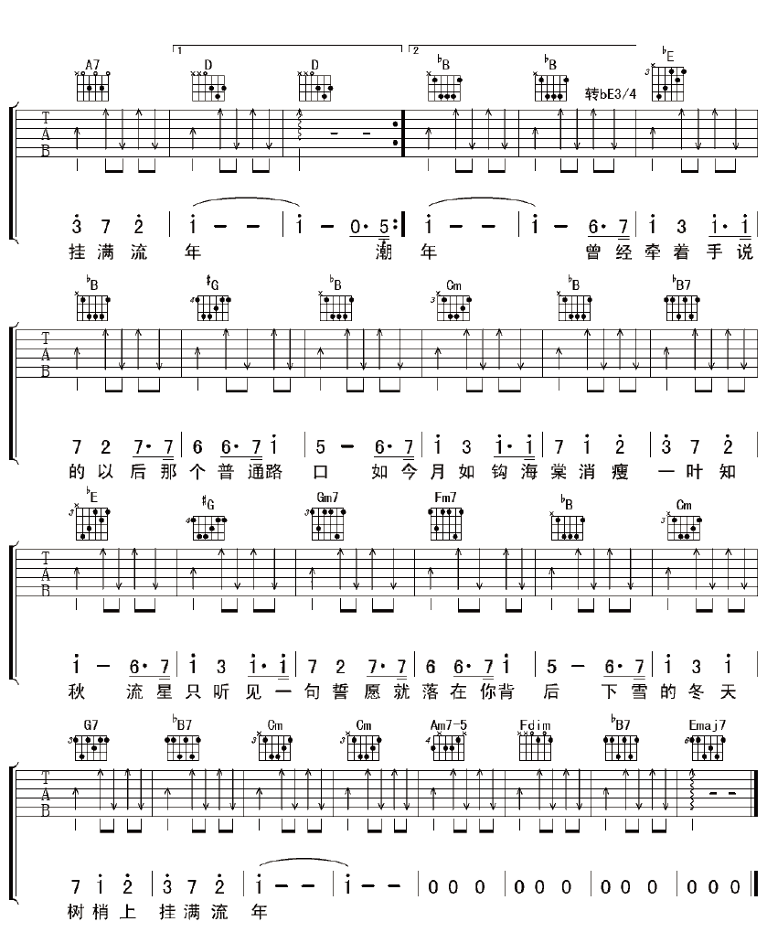 一叶知秋吉他谱_D调附前奏_许榕编配_陈楚生