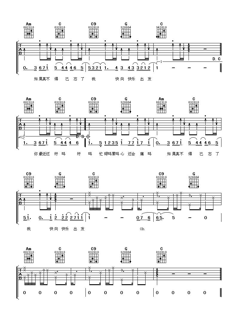 你最近还好吗吉他谱_C调女生版_阿潘音乐工场编配_S.H.E