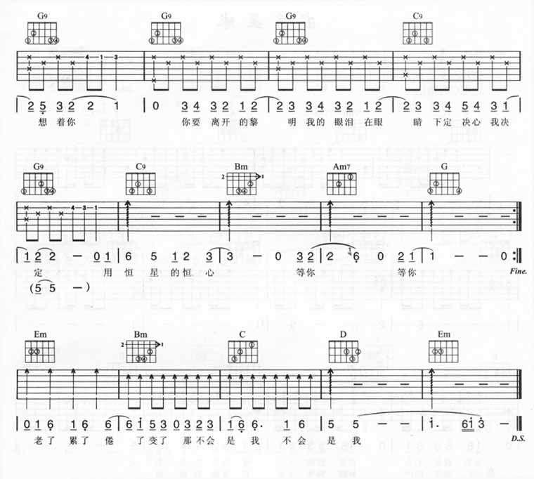 恒星的恒心吉他谱_C调附前奏_熊健民编配_五月天