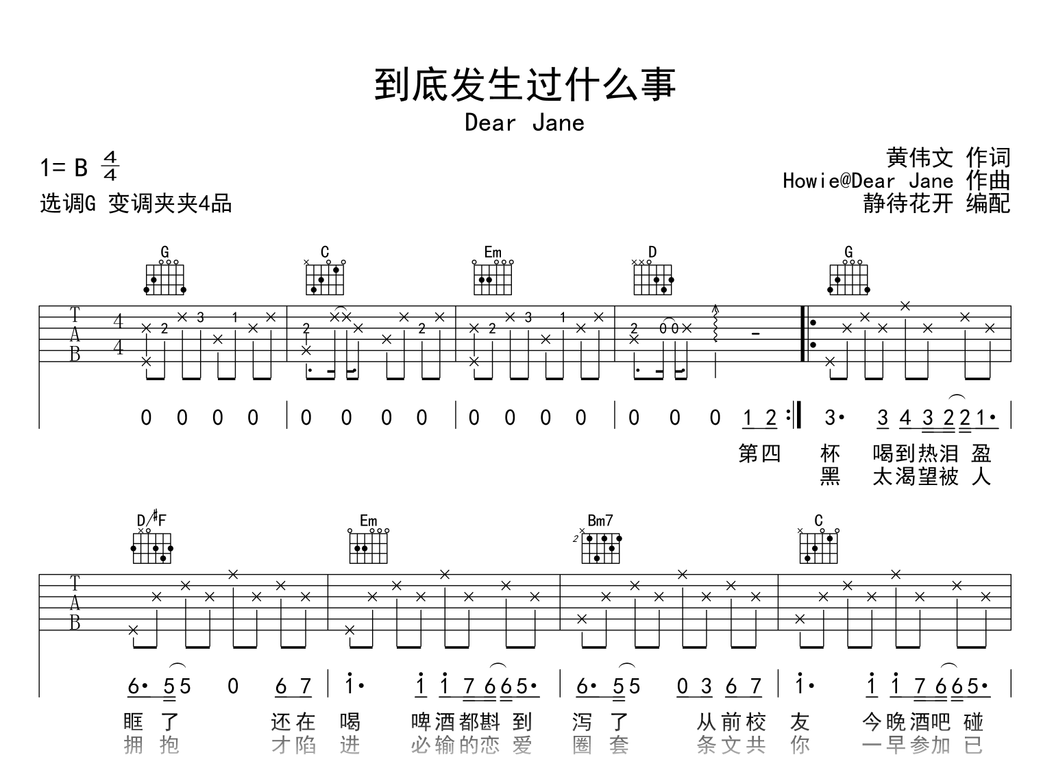 到底发生过什么事吉他谱_Dear_Jane_G调弹唱谱