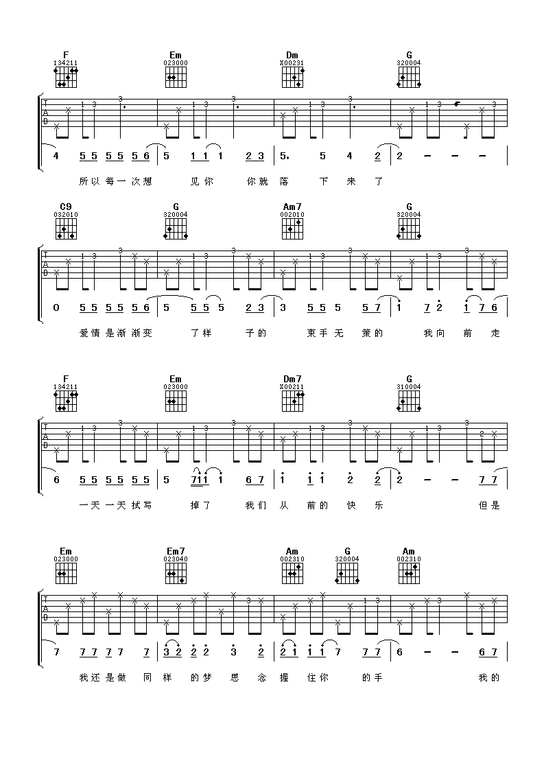 我对天空说吉他谱_C调六线谱_阿潘音乐工场编配_潘玮柏