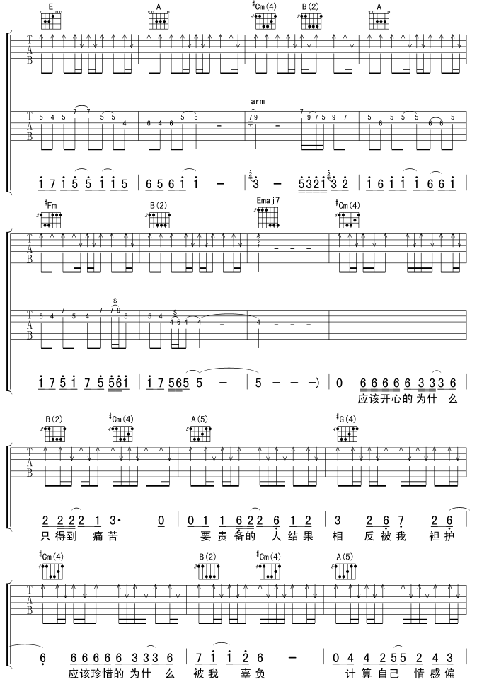 谢霆锋_估计错误_吉他谱_C调吉他弹唱谱