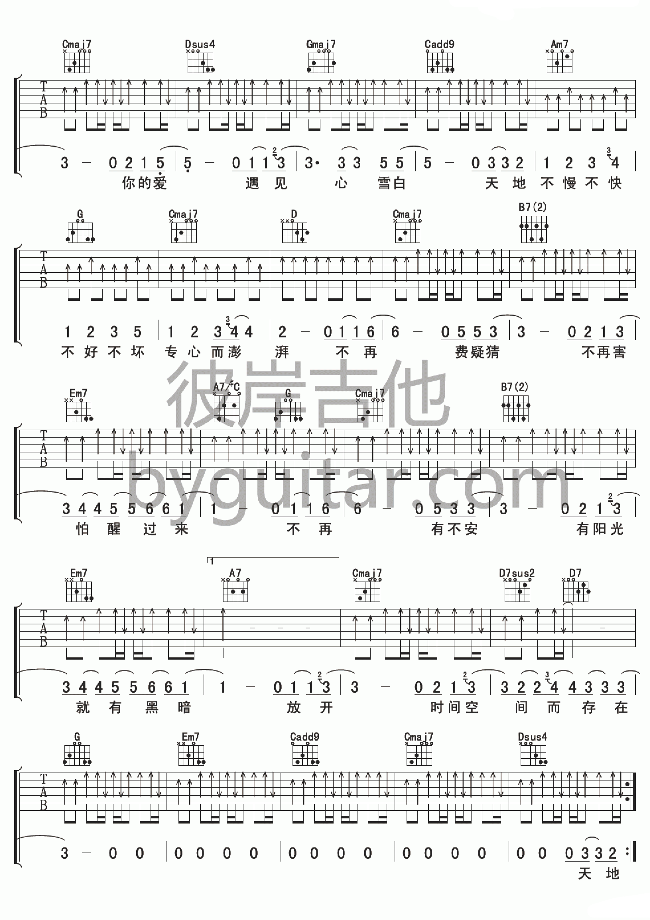 融雪之前吉他谱_B调简单版_彼岸吉他编配_苏打绿