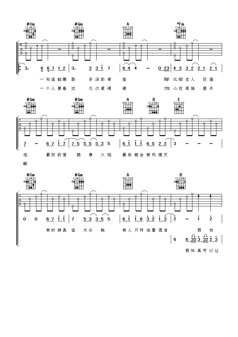 假如吉他谱_E调六线谱_阿潘音乐工厂编配_信乐团