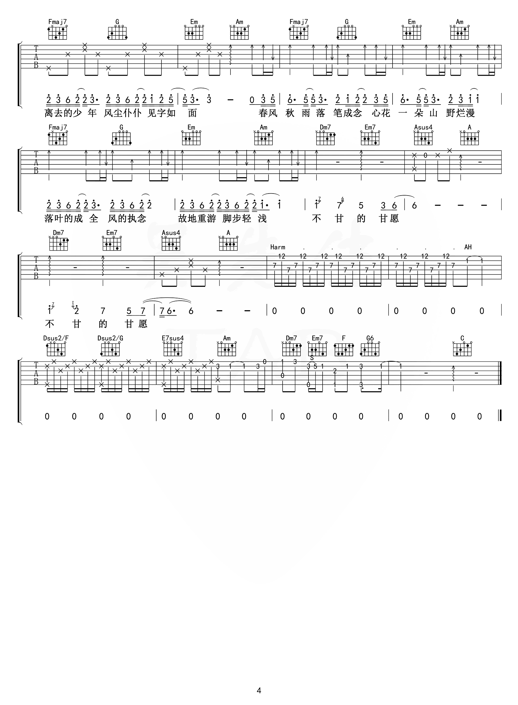 如果声音不记得吉他谱_吴青峰_C调原版六线谱_吉他弹唱谱