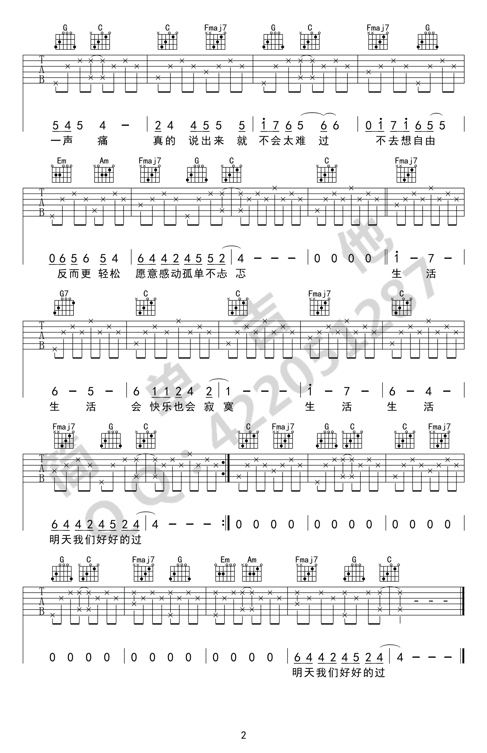 儿歌吉他谱_C调简单版_简单吉他编配_张悬