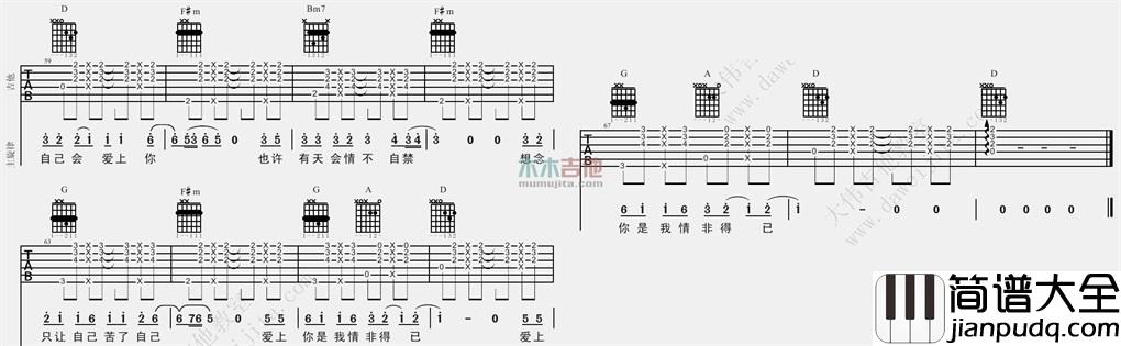 情非得已吉他谱_庾澄庆_C调指法六线谱_大伟吉他版