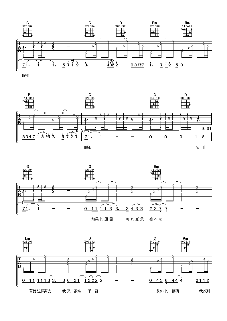 回来吉他谱_G调六线谱_阿潘音乐工场编配_张信哲