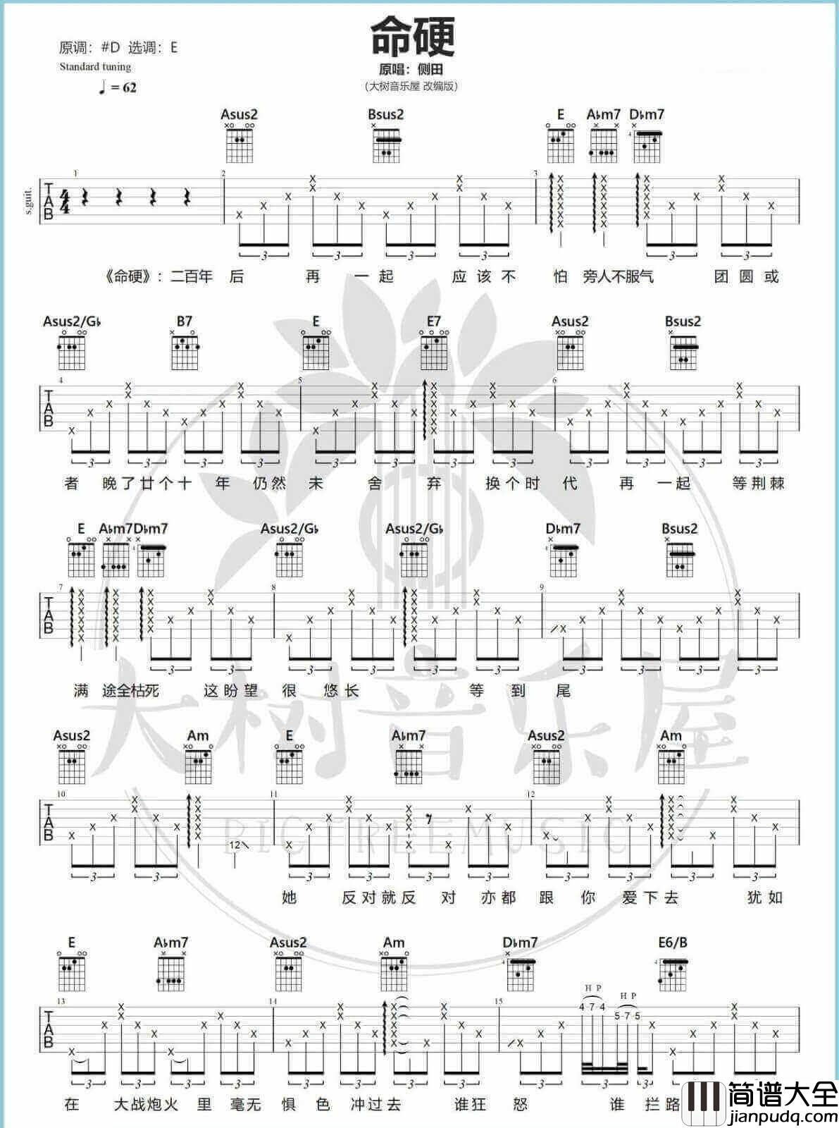 命硬吉他谱_侧田__命硬_E调弹唱六线谱_高清图片谱