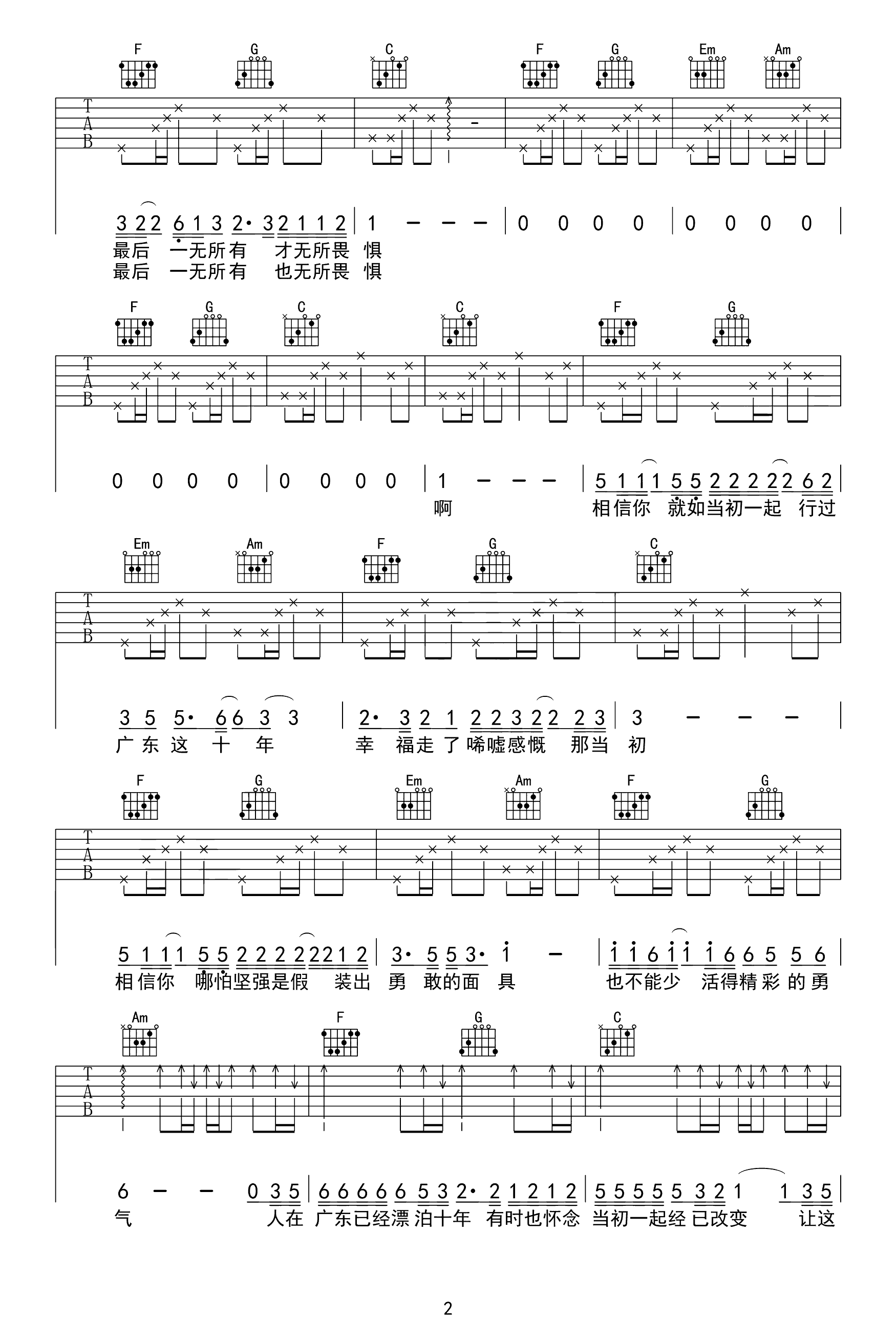 广东雨神_广东爱情故事_吉他谱_C调原版吉他谱