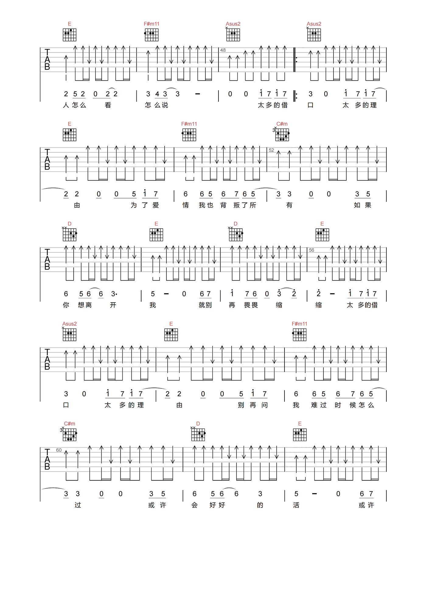 太多吉他谱_阿冗__太多_G调原版吉他弹唱谱