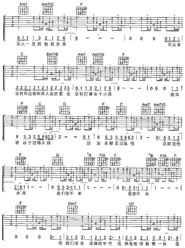 阿怪吉他谱_C调扫弦版_郭磊编配_陈奕迅