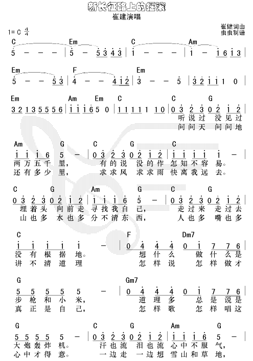 新长征路上的摇滚吉他谱_C调和弦谱_虫虫吉他编配_崔健