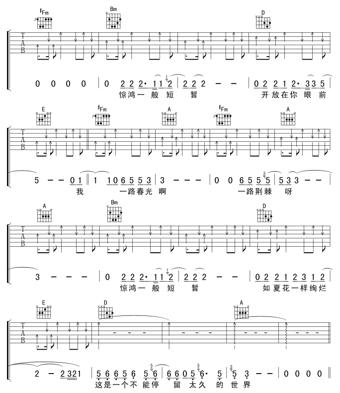 生如夏花|吉他谱|图片谱|高清|朴树