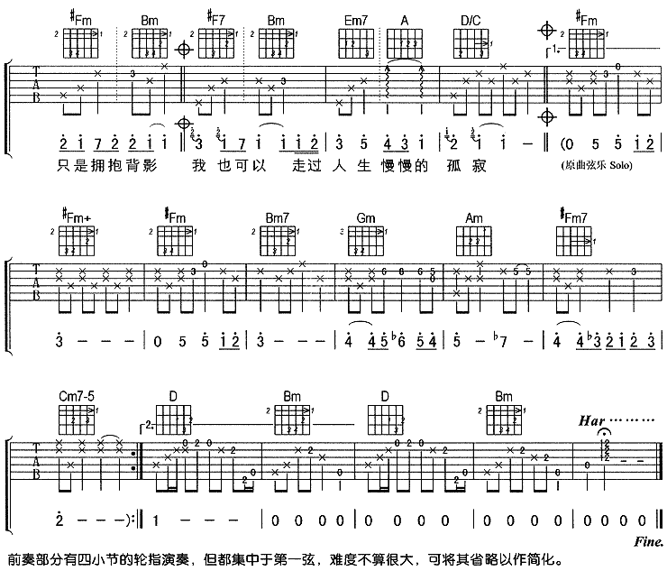 孤寂|吉他谱|图片谱|高清|刘若英