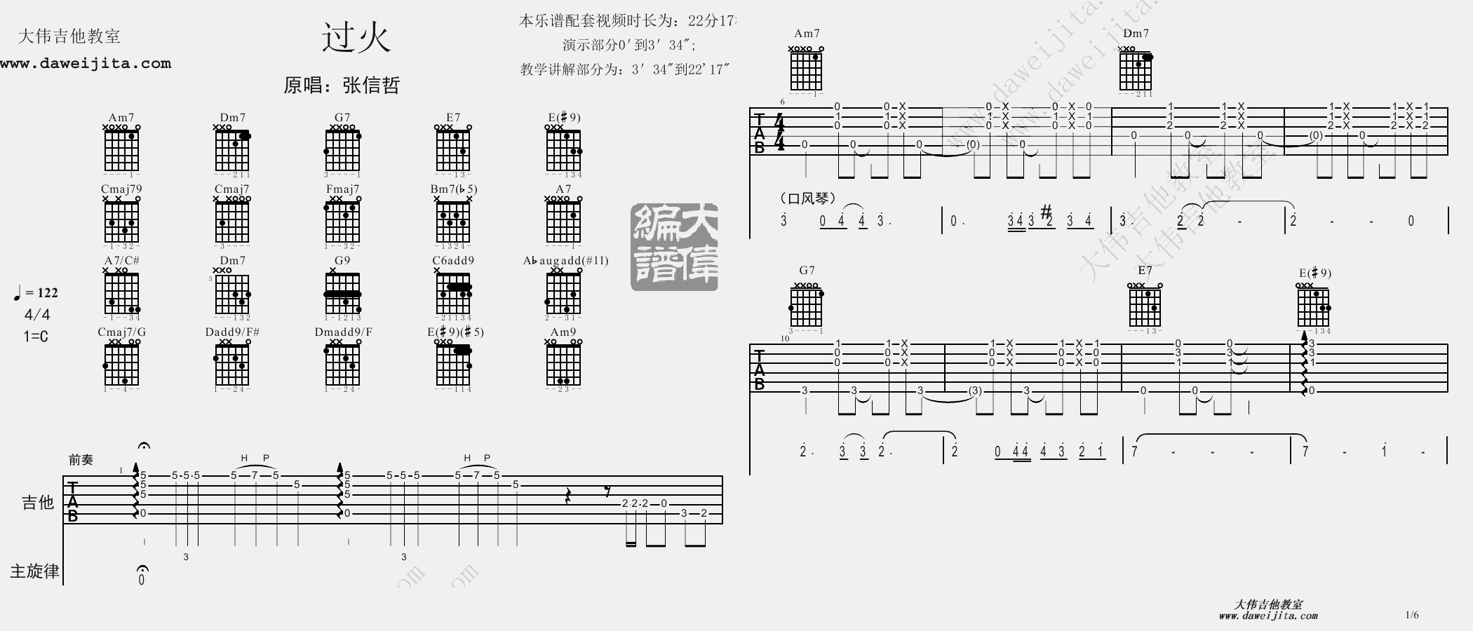 张信哲_过火_BossaNova__吉他谱(C调)_Guitar_Music_Score