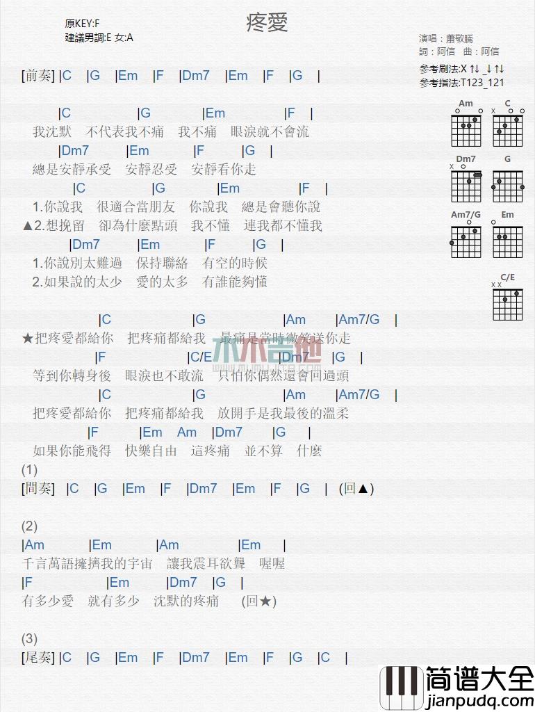 萧敬腾_疼爱_吉他谱_Guitar_Music_Score