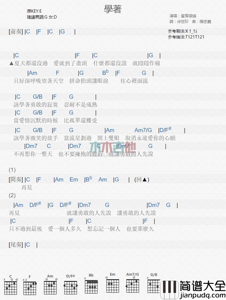 蜜雪薇琪_学着_吉他谱_Guitar_Music_Score