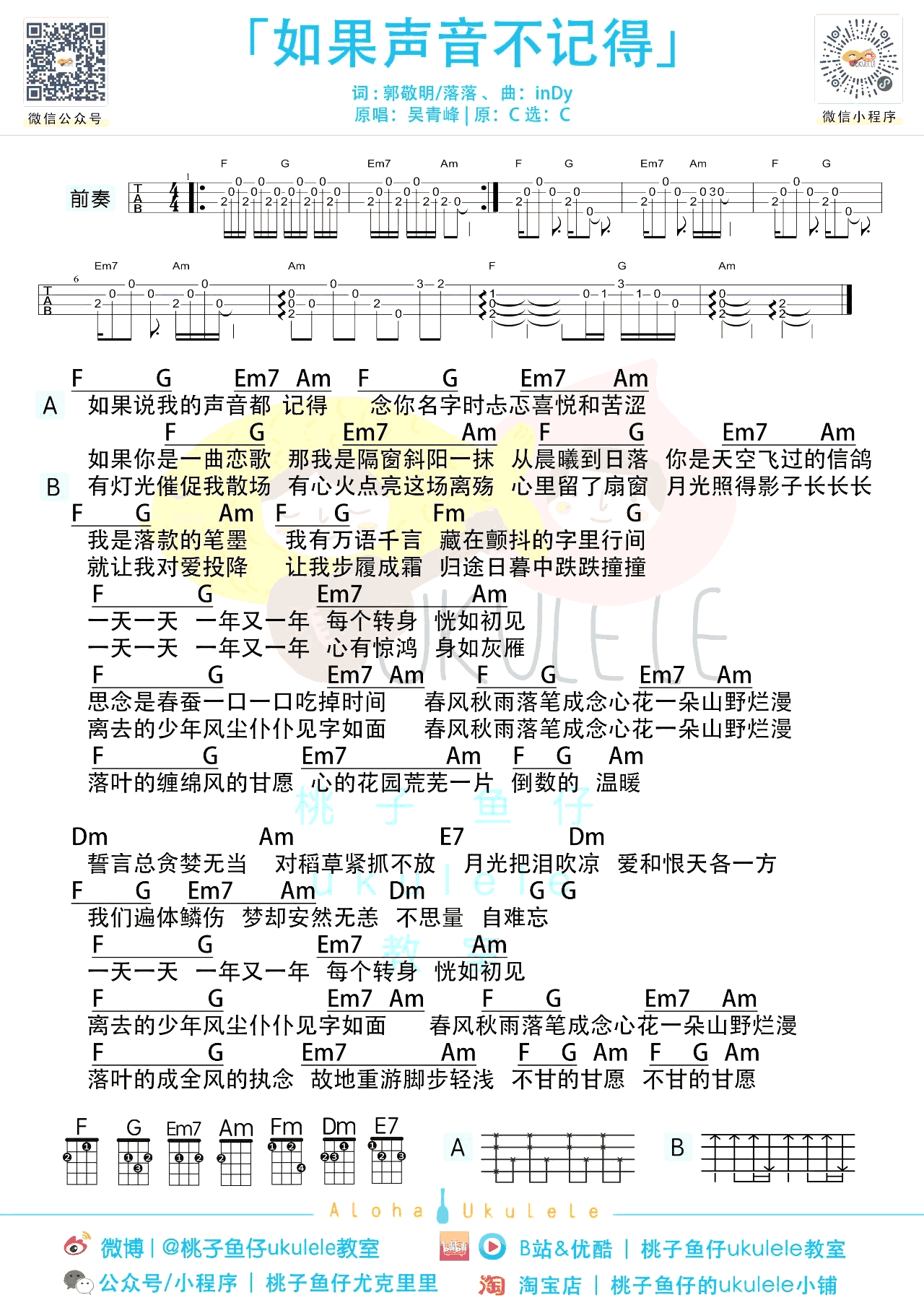 如果声音不记得吉他谱_吴青峰_吉他图片谱_高清