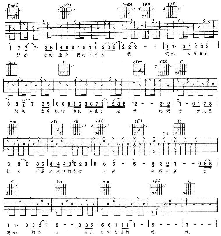 烛光里的妈妈|吉他谱|图片谱|高清|张强