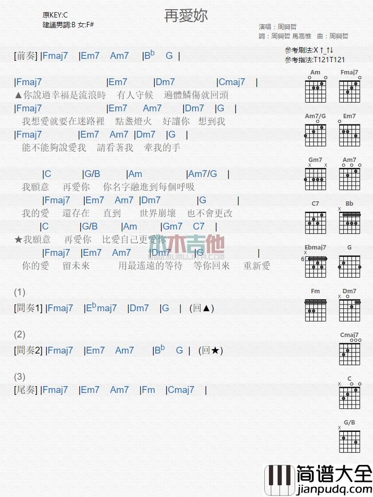 周兴哲_再爱你_吉他谱_Guitar_Music_Score