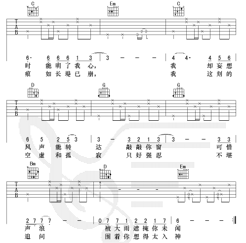 雨丝情愁|认证谱|吉他谱|图片谱|高清|谭詠麟