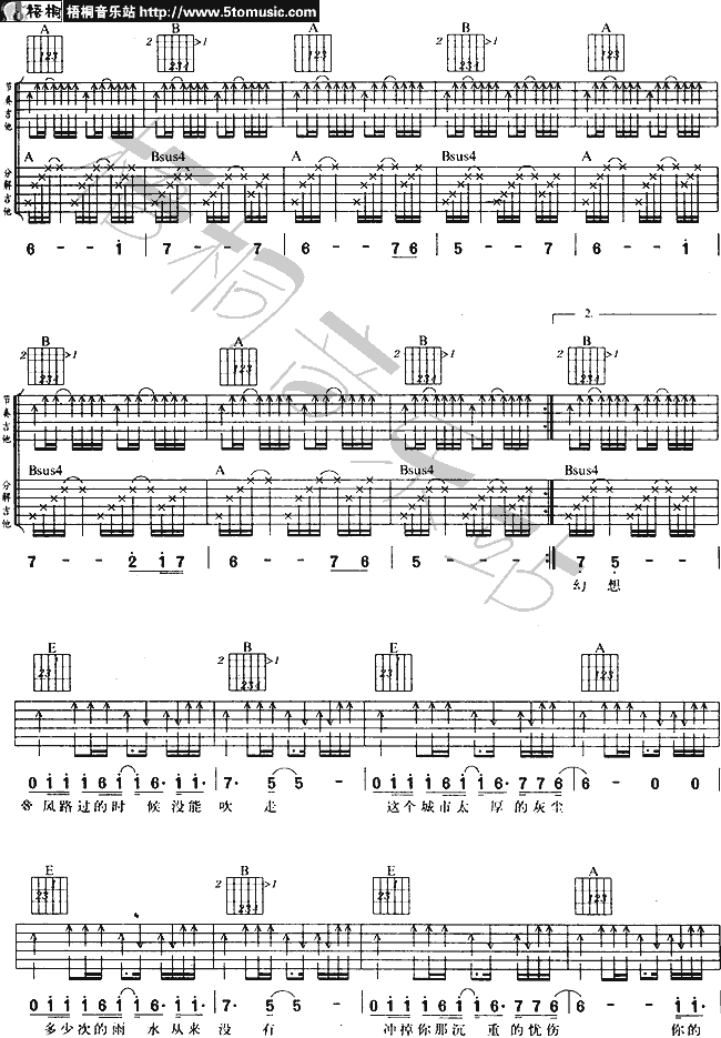 (我思念的城市)|吉他谱|图片谱|高清|许巍