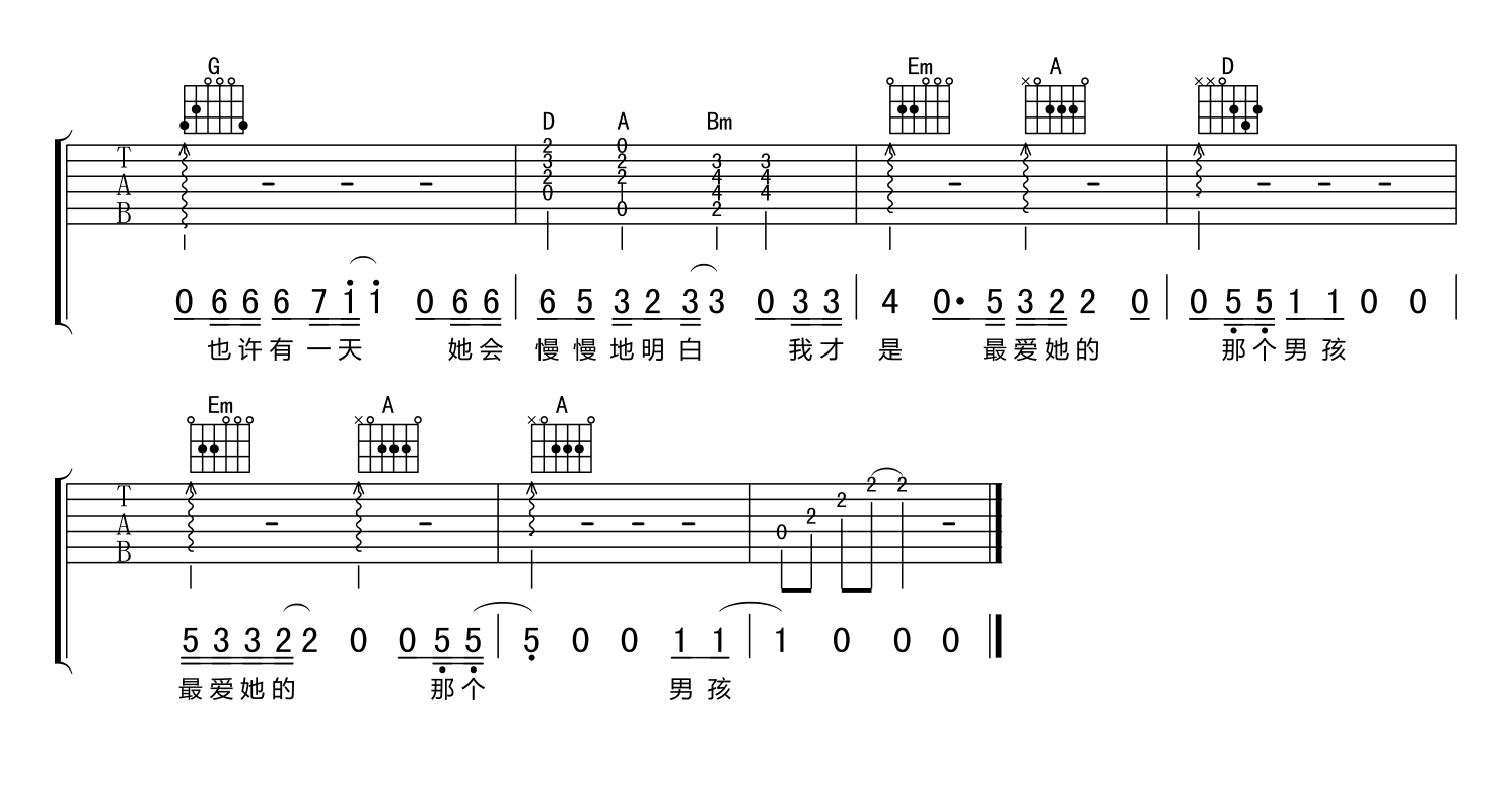 杜小曼_刘小天_调六线谱完整版_吉他谱_刘小天_吉他图片谱_高清