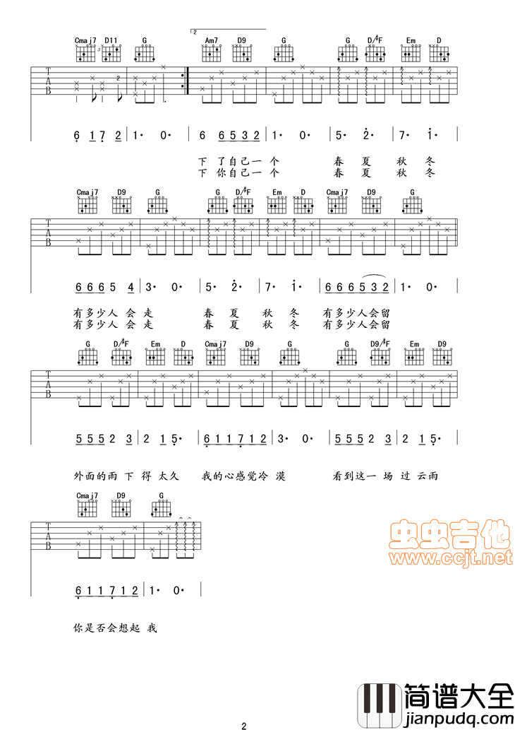 _过云雨_简单动听！！！|吉他谱|图片谱|高清|张敬轩