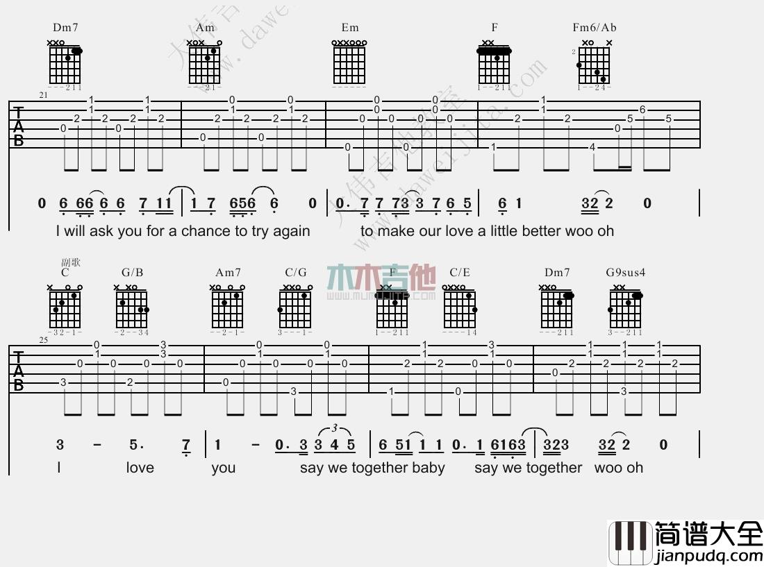 王若琳_I_Love_You_吉他谱(升C调)_Guitar_Music_Score