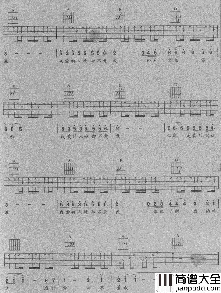 我爱的她不爱我|吉他谱|图片谱|高清|孙楠