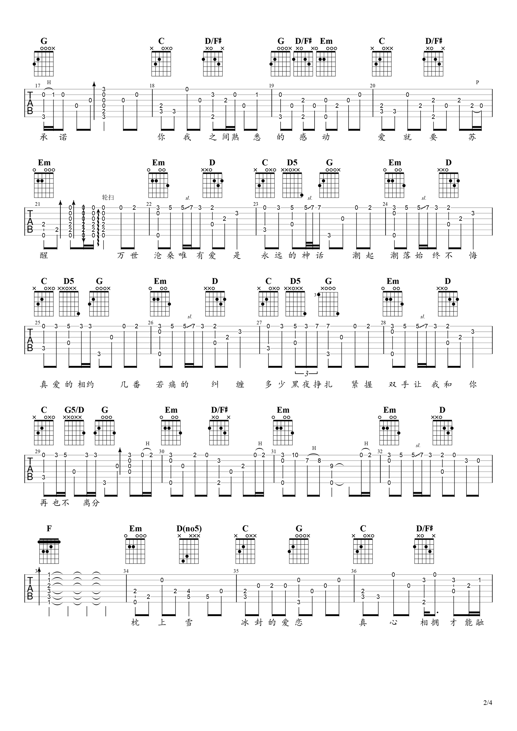 美丽的神话指弹谱吉他谱_孙楠韩红_吉他图片谱_高清