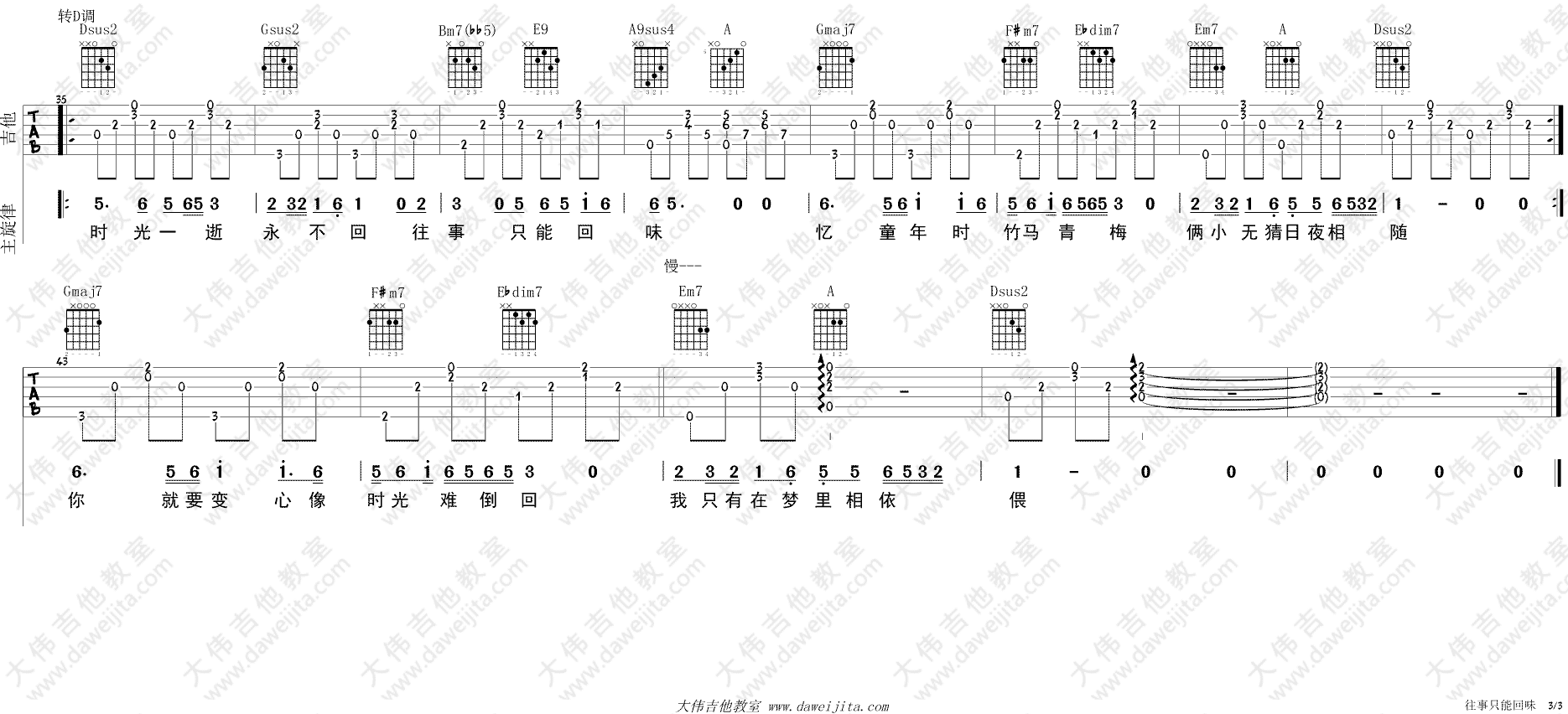 好妹妹乐队_往事只能回味_吉他谱(C调)_Guitar_Music_Score