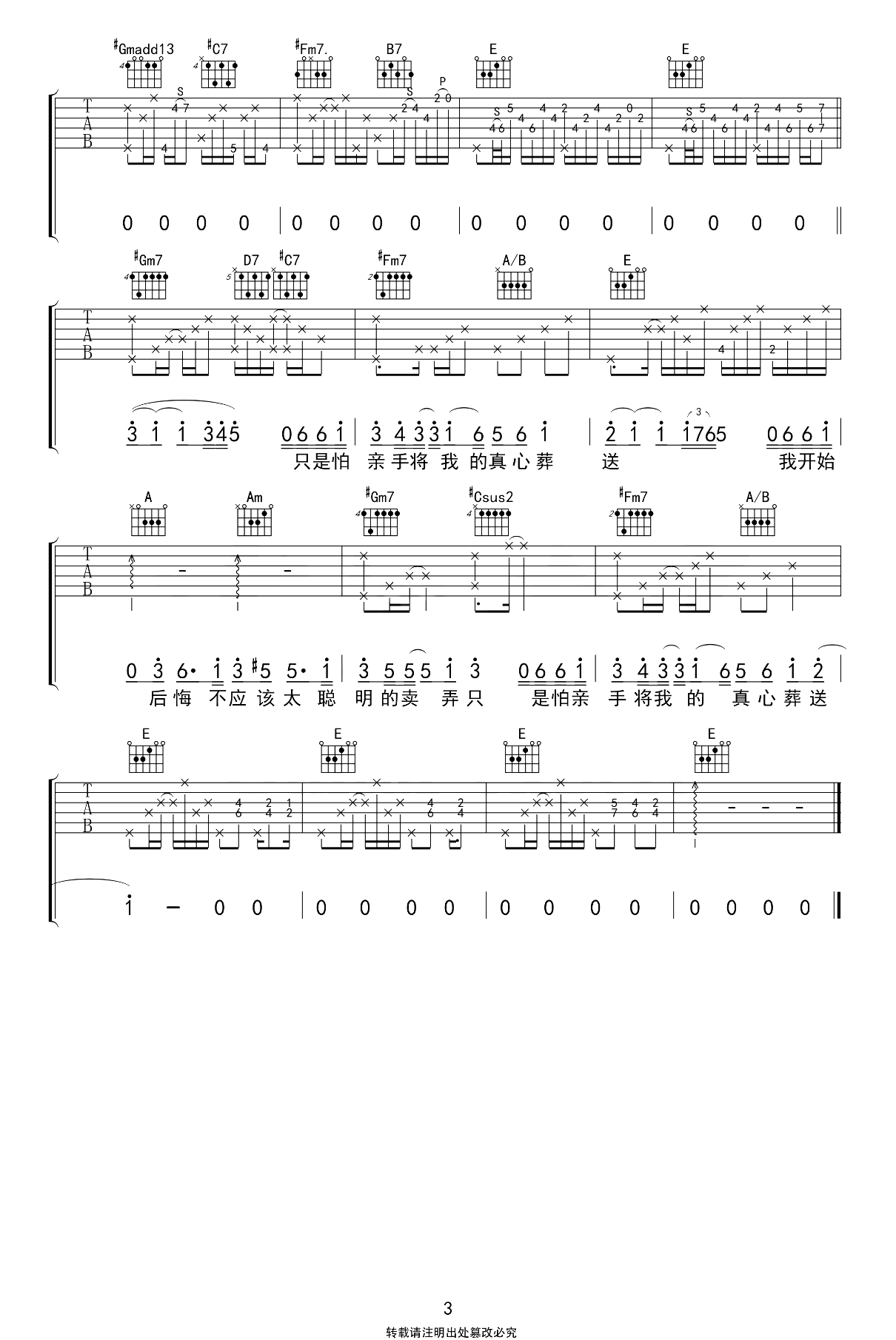 太聪明吉他谱_陈绮贞_E调弹唱谱__太聪明_六线谱