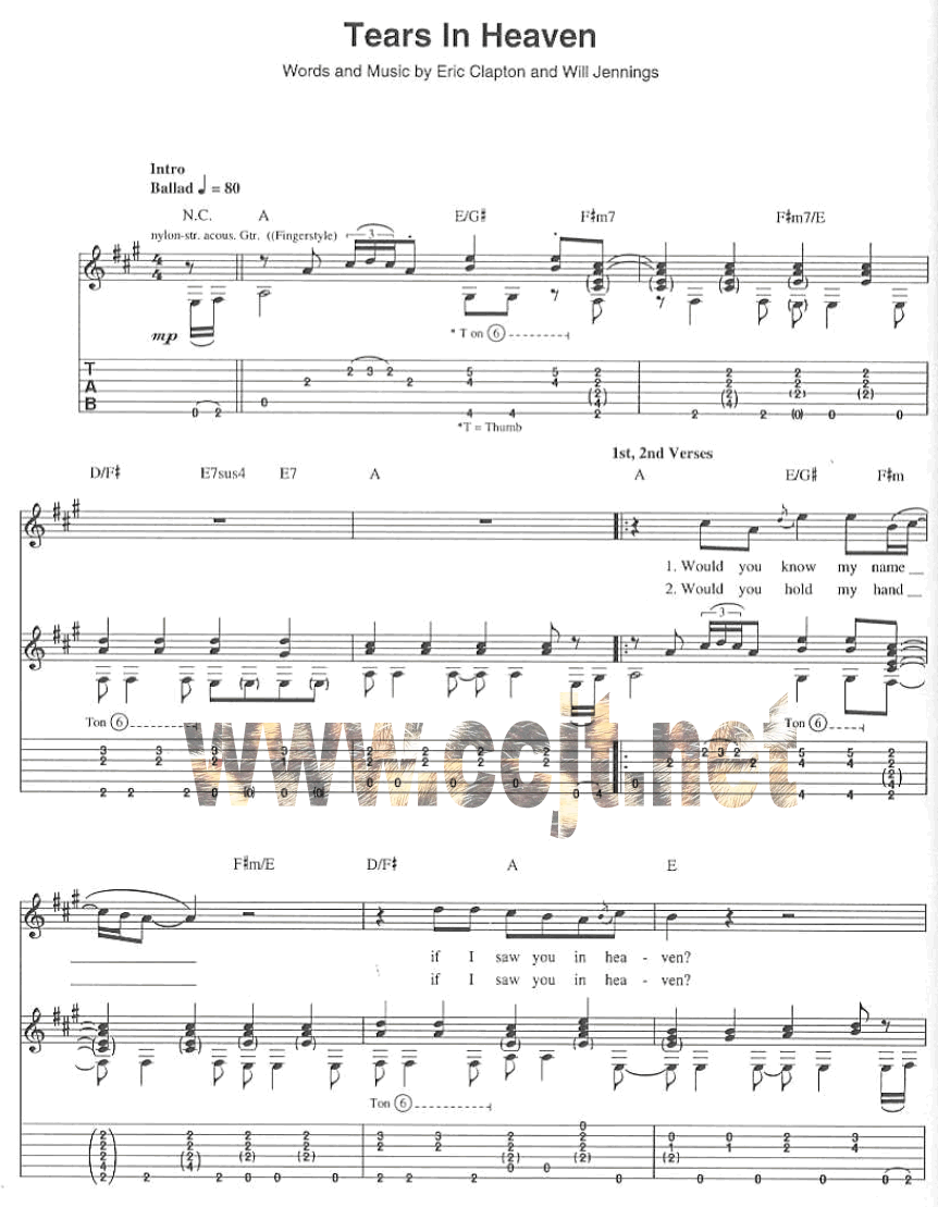 泪晒天堂_|_Tear_in_heaven_|原谱扫描版|吉他谱|图片谱|高清|Eric_Clapton_|_克莱普顿