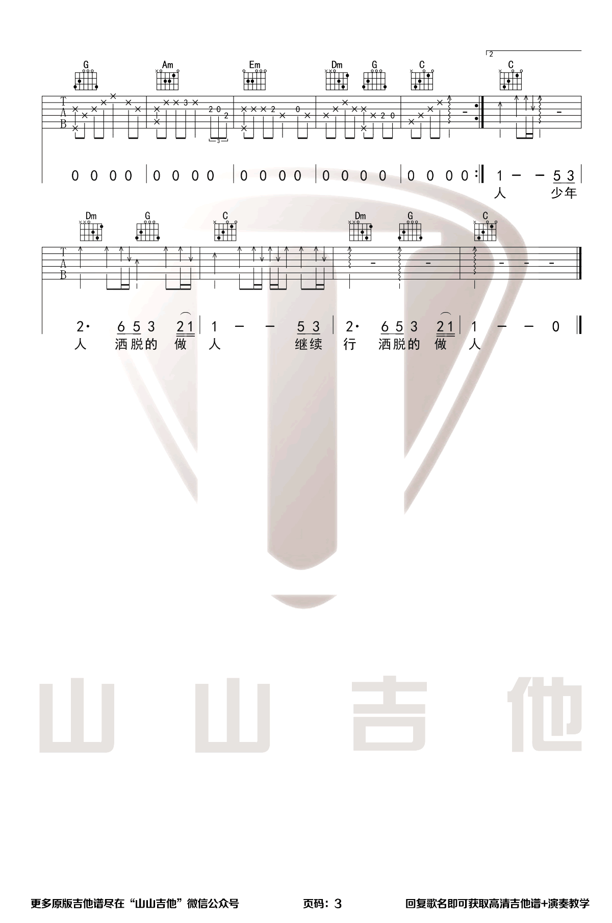 _沉默是金_吉他谱_张国荣_C调简单版弹唱谱_高清六线谱