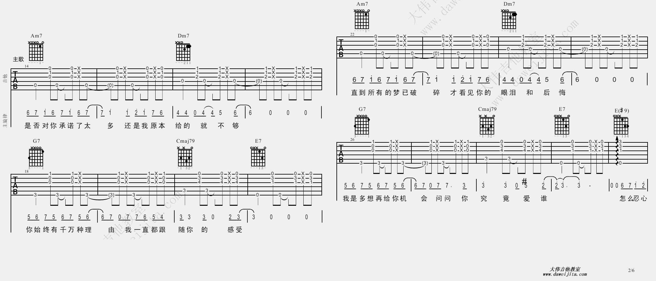 张信哲_过火_BossaNova__吉他谱(C调)_Guitar_Music_Score