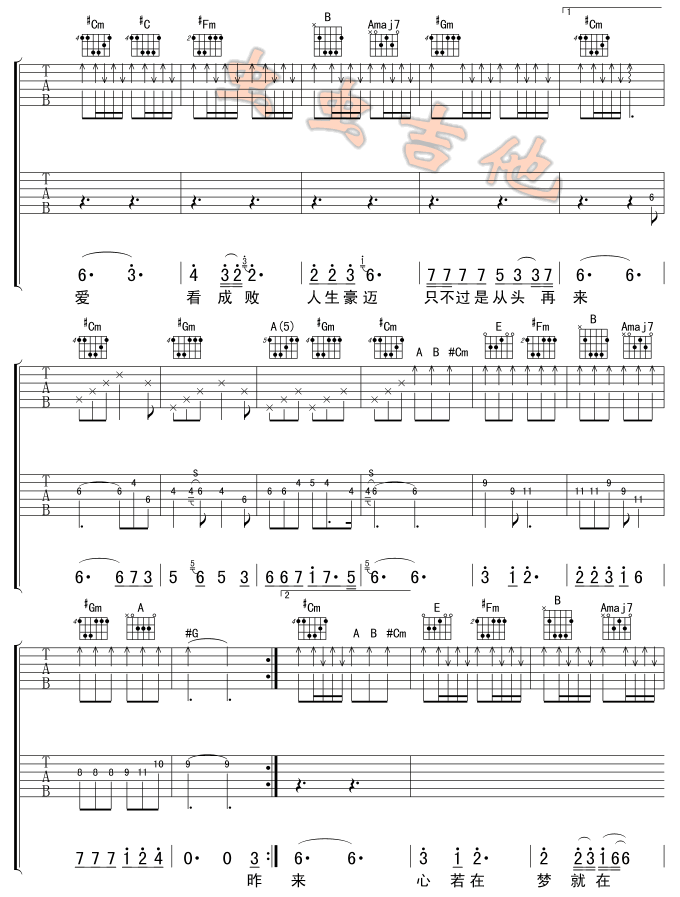 从头再来|吉他谱|图片谱|高清|刘欢