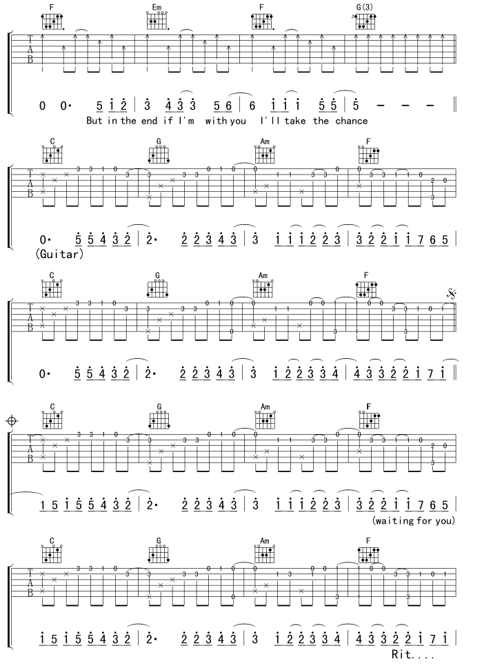 Right_Here_Waiting|在此等候|吉他谱|图片谱|高清|欧美经典