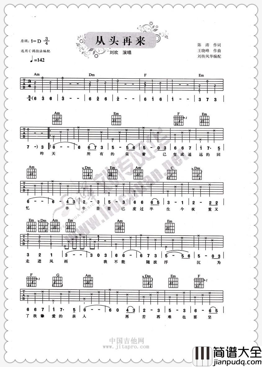 刘欢_从头再来_吉他谱_Guitar_Music_Score