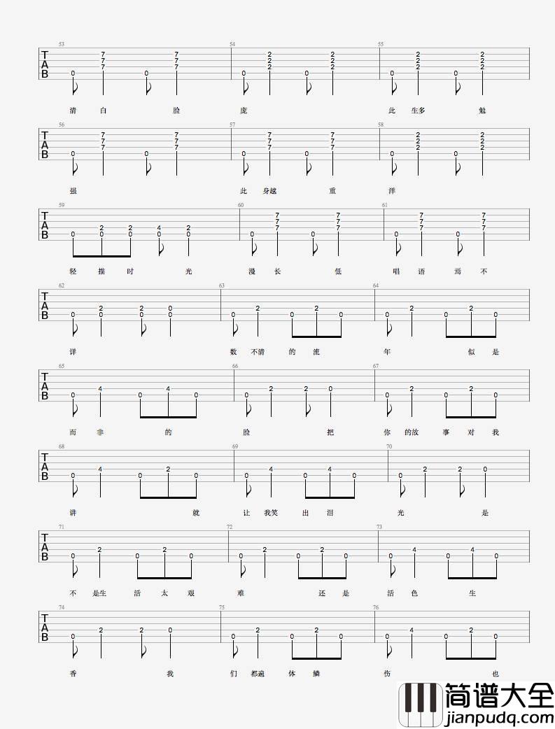 清白之年_朴树_六线谱标准版_吉他谱_朴树_吉他图片谱_高清